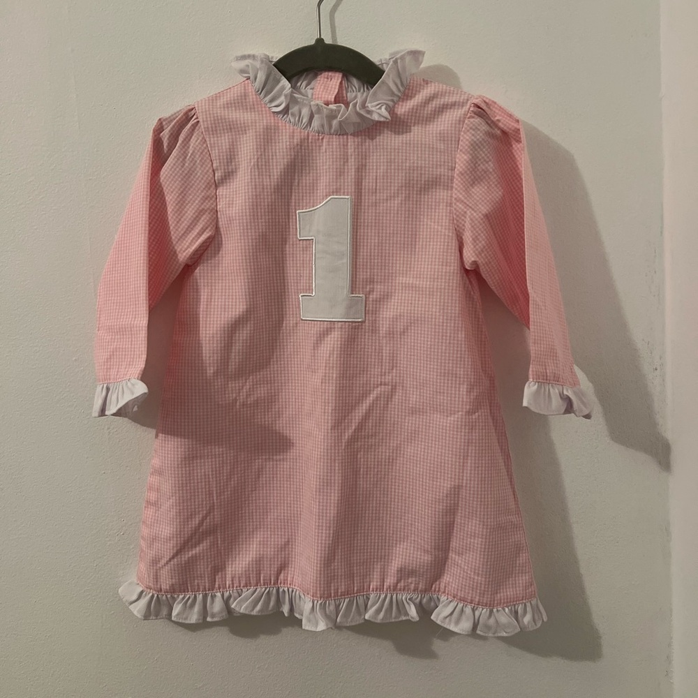 Cecil & Lou Pink Gingham Dress with Ruffle Collar for First Birthday